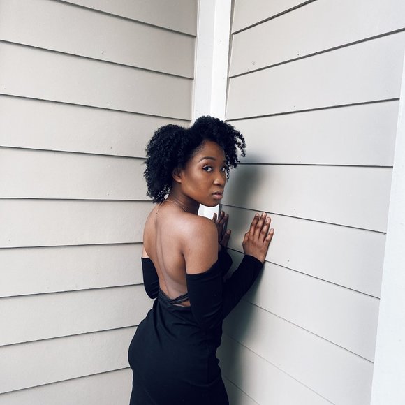 Black Long Sleeve Off-the Shoulder Short Dress - Picture 3 of 5